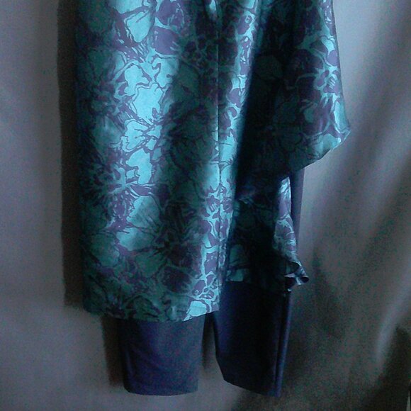 Kay Unger One Shoulder Navy Aqua Floral Walk Thru Jumpsuit Dress 14 - Picture 9 of 12